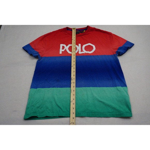 Polo Ralph Lauren Shirt Mens Color Block Spell Out Ombre Y2K - Picture 3 of 12